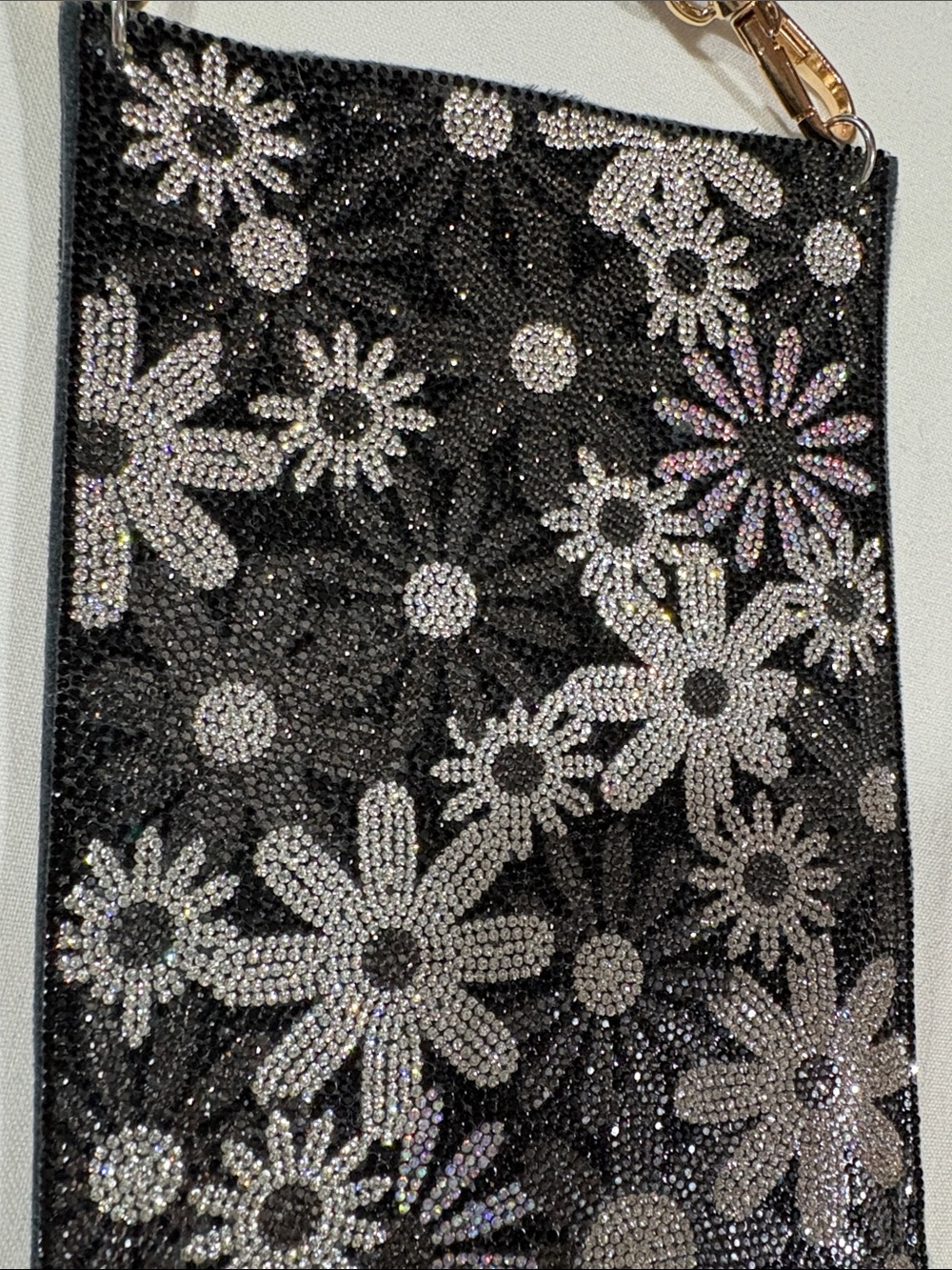 Black Floral Crystal Crossbody Leather Pouch 5” x 7”  New! - Picture 4 of 12